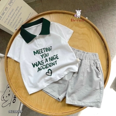Set đồ bộ thun ngắn tay bé trai polo hàn quốc gồm áo phông màu trắng Meeting you quần thô mềm 1 đến 7 tuổi BERNIE