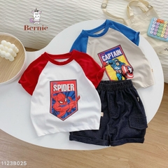 Set bộ cho bé trai in hình siêu nhân áo thun zaclang và quần short ngắn cho bé từ 1 đến 7 tuổi BERNIE 1123B025