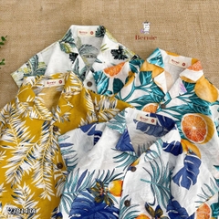 Áo sơ mi đũi đi biển cho bé trai bé gái họa tiết nổi bật áo đi chơi sành điệu 1 đến 7 tuổi BERNIE