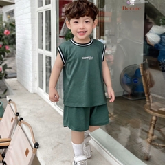 Set bộ thun ba lỗ phối viền cổ và tay Iconicboy kết hợp quần ngắn cho bé trai phong cách thể thao size 1 đến 7 tuổi BERNIE 0124B06