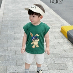 Áo thun ba lỗ sát nách dáng tank top hàn quốc in thỏ cho bé trai bé gái từ 1 đến 7t BERNIE 0324A15