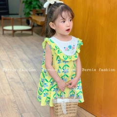 Váy chữ A yếm ngực thêu hoa viền bèo cho bé gái đi chơi đi học size 9kg tới 25kg BERNIE 23V015