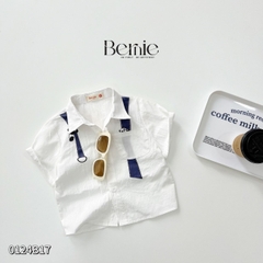 Set bộ sơ mi họa tiết gấu trúc ngắn tay cho bé trai kèm quần short jean size 1 đến 7 tuổi BERNIE 0124B17