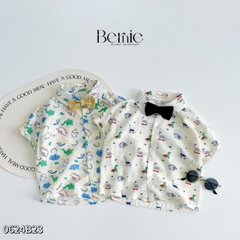 Set bộ quần áo set sơ mi công tử ngắn tay bé trai đính nơ rời mặc sinh nhật đi chơi đi tiệc 1 đến 7 tuổi BERNIE