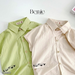 Set bộ sơ mi cổ cúc ngắn tay phối lạ mắt phong cách sành điệu cho bé trai 1 đến 7 tuổi BERNIE 0124B13