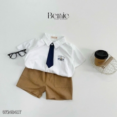 Set đồ sơ mi ngắn tay đồng phục đôi cho bé trai bé gái kèm cà vạt nơ đi học đi chơi 11 tới 28kg BERNIE 0724B41G