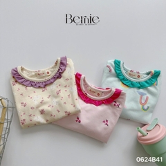Set bộ dài thun dàì tay thu đông cotton họa tiết dễ thương viền bèo bé gái đi chơi đi học 1đến 7t BERNIE 0624B41