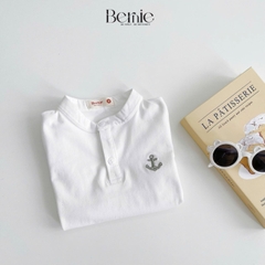 Áo thun tay raplang màu trắng chất cotton cho bé trai bé gái đi học đi chơi 1 tới 7t BERNIE 0624A03