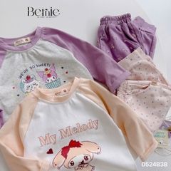 Set bộ thun dài thu đông cotton họa tiết hoạt hình cho bé gái đi chơi đi học 1 đến 7 tuổi BERNIE 0524B38