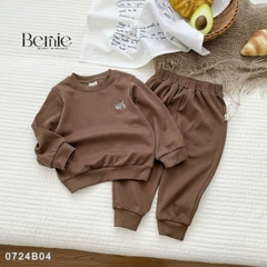 Set bộ thun  bozip dài tay thêu ngực cho bé trai phong cách hàn quốc size 1 đến 7 tuổi BERNIE 0724B04
