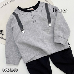 Set bộ tay dài họa tiết đai in kèm quần dài da cá cho bé trai size 1 đến 7 tuổi BERNIE 0524B03