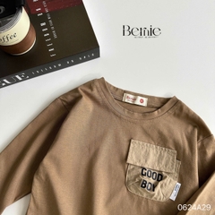 Áo thun cotton tay dài phối túi màu in chữ cho bé trai phong cách Hàn quốc 1đến 7tuổi BERNIE 0624A29
