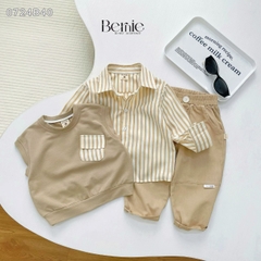 Set gilê kẻ 3 chi tiết áo sơ mi dài tay áo gi lê quần kaki cho né trai 1 đến 7 tuổi BERNIE 0724B40