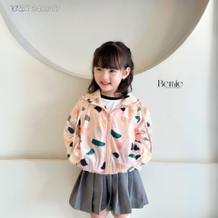Áo khoác gió có mũ họa tiết nhiều màu unisex cho bé trai bé gái size 1 đến 7 tuổi BERNIE 24A017