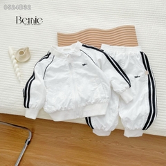 Set bộ gió dài tay thể thao 2 lớp màu trắng màu đen sơ mi unisex cho bé trai bé gái 1 đến 7 tuổi BERNIE 0524B32