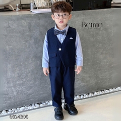 Set vest dài gile áo sơ mi túi khăn công tử lịch lãm bé trai thôi nôi sinh nhật 1 đến 7 tuổi BERNIE 0824b06