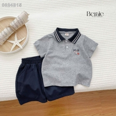  Set bộ thun polo cổ dệt tay ngắn cho bé trai họa tiết in chữ kèm quần short kaki size 1 đến 7 tuổi BERNIE 0824B15