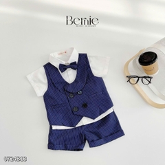 Set bộ gilê vest công tử cổ sam 4 chi tiết áo sơ mi ngắn phối gi le rời kèm nơ cổ 1 đến 7 tuổi BERNIE 0724B13