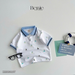 Set đồ thun bé trai polo áo ngắn phông màu trắng quần kaki mềm họa tiết thuyền 1 đến 7 tuổi BERNIE 1223B010T