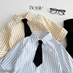 Set bộ sơ mi kẻ tay dài phối cà vạt kèm quần kaki dài cho bé trai 1 đến 7 tuổi BERNIE 0624B28