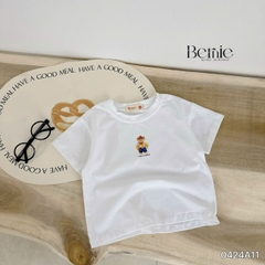 áo phông ngắn tay trơn cho bé trai bé gái, áo thun ngắn tay cotton màu trắng vàng xanh đen cam 1 đến 6 tuổi BERNIE 0424A11