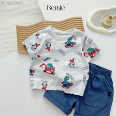 Set bộ thun cotton họa tiết khủng long phong cách hàn quốc cho bé trai 1 đến 7 tuổi BERNIE H1124B02