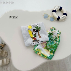 Set bộ thun tay ngắn set đi biển họa tiết Snoopy cho bé trai áo thun cotton quần đũi mềm mại size 1 đến 7 tuổi BERNIE 0124B43