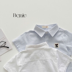 Áo sơ mi trắng xanh cộc tay phối gấu Bernie – Sự lựa chọn đáng yêu cho bé từ 1 đến 7 tuổi