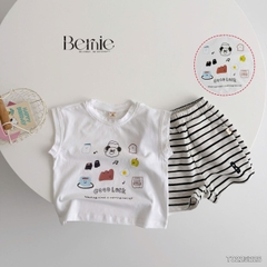 Set bộ tanktop bé trai áo thun ba lỗ in họa tiết kèm quần short kẻ sọc 1 đến 7 tuổi BERNIE T0225B28