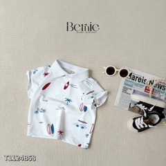  Set bộ polo tay ngắn cho bé trai họa tiết biển xanh kèm quần short size 1 đến 7 tuổi BERNIE T1124B58