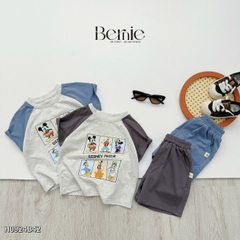 Set bộ thun tay ngắn set raplang họa tiết hoạt hình cho bé trai chất thun cotton mềm size 1 đến 7 tuổi BERNIE H0924B42