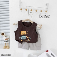 Set đồ ba lỗ bé trai phong cách hàn quốc áo thun ba lỗ robot kèm quần short size 9 tới 29kg BERNIE H0225B34