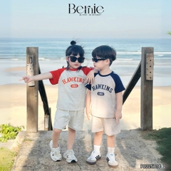 Set bộ tay ngắn thể thao áo raplang họa tiết Hawkins kèm quần short cho bé trai bé gái size 1 đến 7 tuổi BERNIE P0225B14