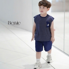 Set bộ tanktop kẻ ngang cho bé trai áo thun túi cách điệu kèm quần short 9 đến 25kg BERNIE P1124B88