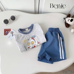  Set bộ cộc tay siêu nhân điện quang áo thun cotton và quần short denim bé trai 1 đến 7 tuổi BERNIE H1224B07