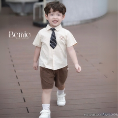 Set bộ sơ mi tay ngắn thêu gấu kèm cà vạt rời và quần short cho bé trai từ 9 đến 25kg BERNIE H0125B30