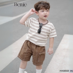Đồ bộ cộc họa tiết kẻ ngang kèm quần kaki túi hộp cho bé trai size từ 9đến 24kg BERNIE KIDS P0125B23