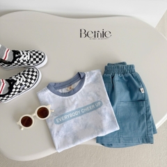 Set bộ loang tay ngắn cho bé trai họa tiết in chữ áo thun phối màu kèm quần short jean size 9 đến 28kg BERNIE H1124B83