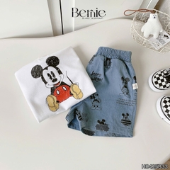 Set bộ tay ngắn cho bé trai áo polo họa tiết mickey và quần short jean in tràn size 1 đến 7 tuổi BERNIE Kids H0425B33
