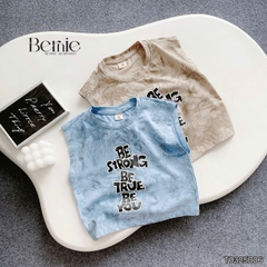 Set bộ tanktop cho bé trai áo thun họa tiết loang in chữ kèm quần short kaki size 9 đến 28kg BERNIE T0325B06