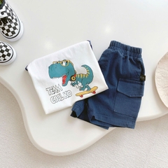 Set bộ tay ngắn bé trai áo thun zaclang họa tiết khủng long cool kid và quần short denim 9 tới 28kg BERNIE H1224B10