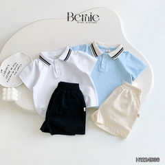 Bộ tay ngắn thun polo sọc kèm quần short trắng bé trai phong cách Hàn quốc size 1 tới 7 tuổi BERNIE
