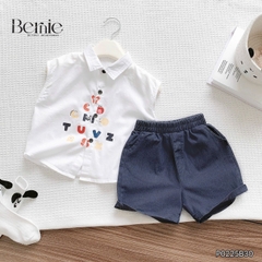 Set bộ tanktop cho bé trai áo sơ mi tanktop họa tiết hình in và chữ cute kèm quần short jean 9kg đến 28kg BERNIE P0225B30