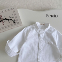 Áo sơ mi trắng dài tay cổ trụ, cổ tàu cho bé trai size 1 tuổi tới 7 tuổi Bernie T0625A26