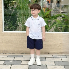 Set bộ polo bé trai tay ngắn cổ bo dệt họa tiết thêu cún kèm quần short kaki sz 9 tới 28kg BERNIE T0525B09