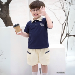 Set bộ polo tay ngắn cho bé trai áo thun polo họa tiết thêu cún và quần short kaki 9 tới 28kg BERNIE H0425B60
