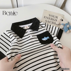 Set bộ polo kẻ phối màu kèm túi ngực thêu cá cho bé trai size 1 đến 7 tuổi BERNIE H1224B44
