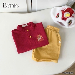  Set bộ sơ mi cổ trụ chất đũi cộc tay cho bé trai họa tiết mua Lân trung thu và Tết size 9 tới 28kg BERNIE H0525B32