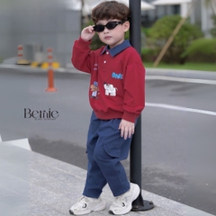 Set bộ polo tay dài áo polo đỏ họa tiết cún cho bé trai kèm quần jean dài size 1 đến 7 tuổi BERNIE T0625B41