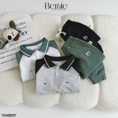 Set bộ polo dài tay raplang phối màu họa tiết in tràn dễ thương kèm quần dài cho bé trai size 1 đến 7 tuổi BERNIE T0425B67